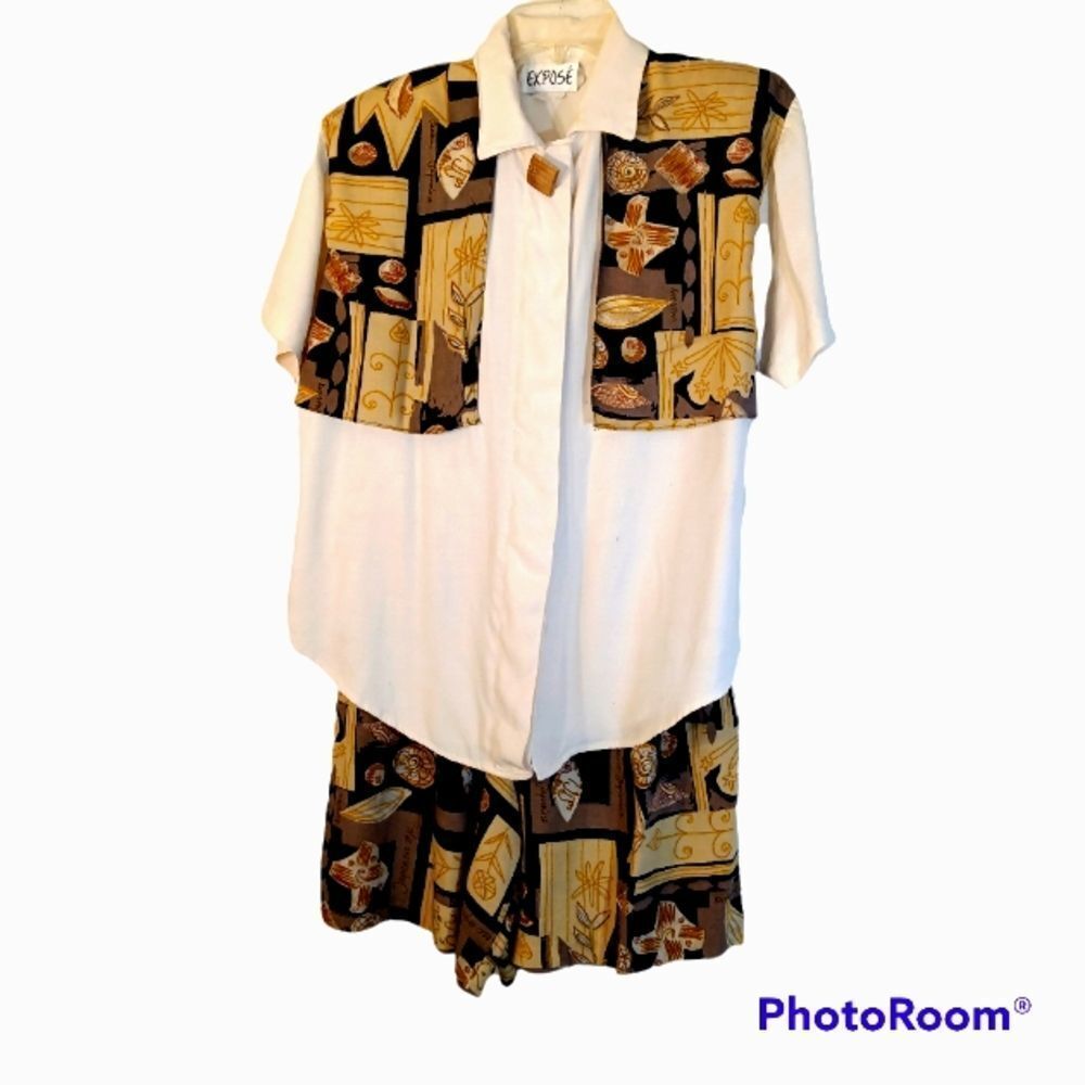 Vintage High Waisted Belted 2 Pc. Y2K Shorts Set SZ S